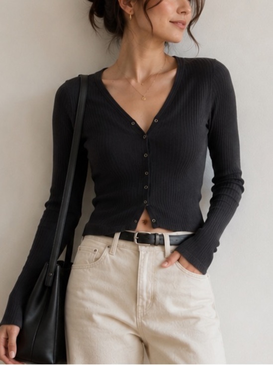 Abercrombie & Fitch Sweaters - Abercrombie & Fitch Ribbed Button Up Cardigan Top Sweater Black Small